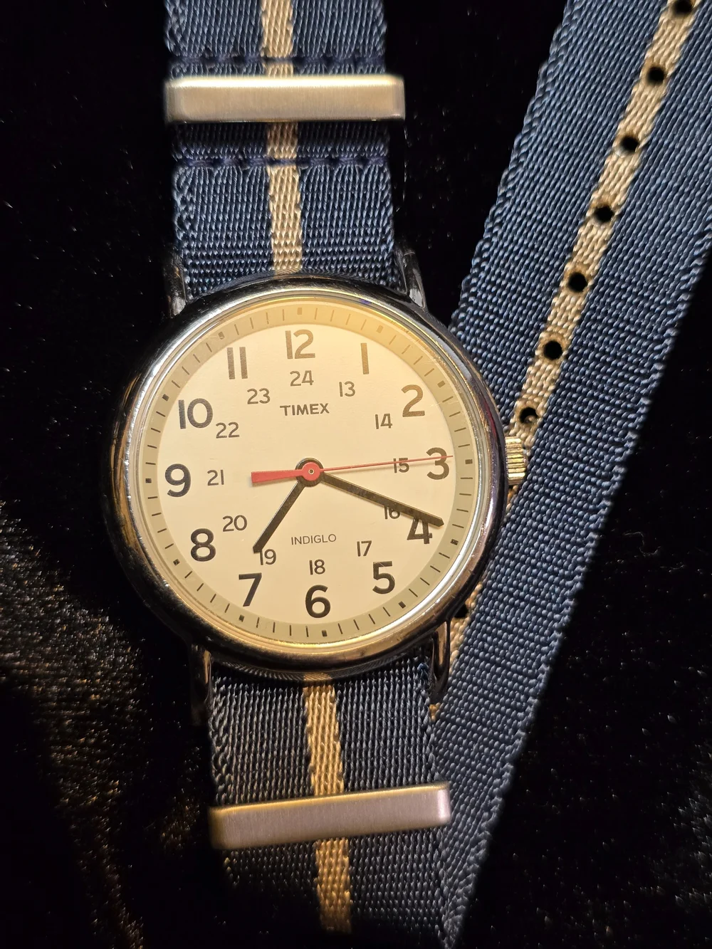 Timex Men’s Navy and Beige Strap White Dial Field Watch